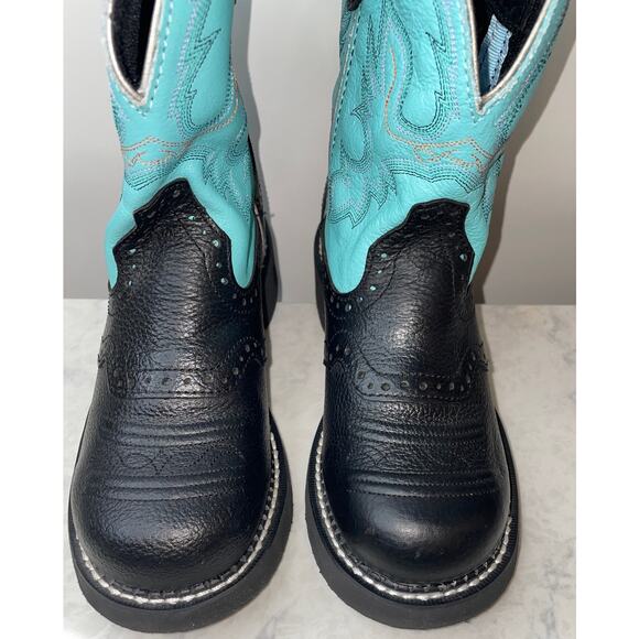 JUSTIN GYPSY L9905 Gemma Short Western Cowgirl Boots Size 6.5B Black & Turquoise - Picture 7 of 15